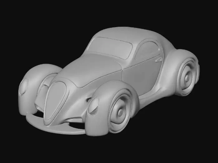 3D model for a vinyl toy of a chibi 1939 duesenberg coupe simone midnight ghost, no face or eyes on the car, make it cyberpunk themed