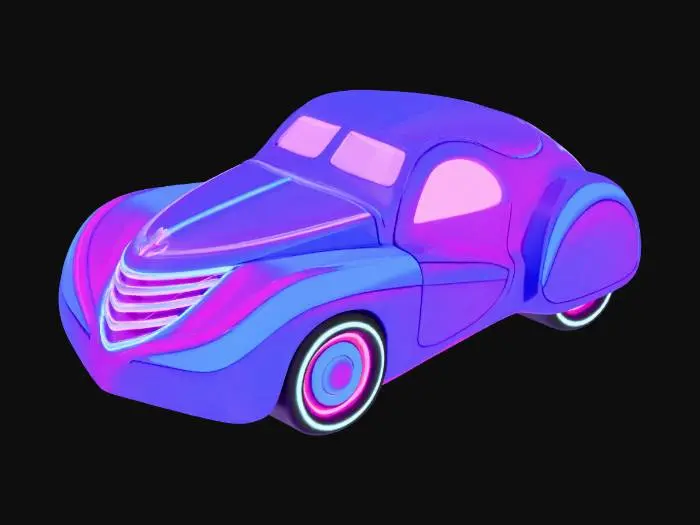 3D model for a vinyl toy of a chibi 1939 duesenberg coupe simone midnight ghost, no face or eyes on the car, make it synthwave themed