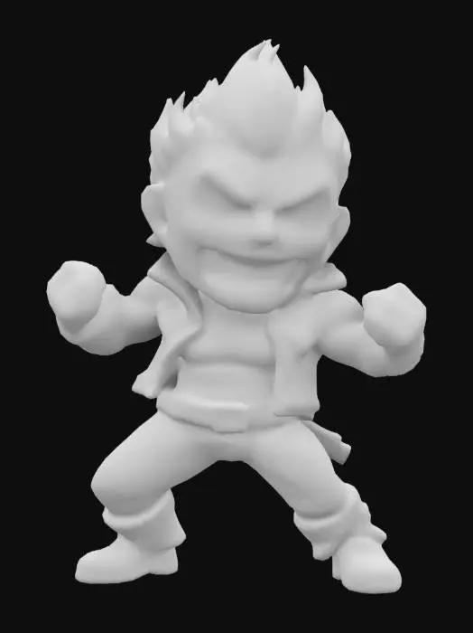 3D model for Lobo from DC Comimcs. Chibi art style. Menacing pose. Highly stylized. Ensure all walls and features are at least 2mm thick. Include bold, recessed features with a depth of at least 2mm. Maintain sharp, clean lines. Embossed features to rise at least 2mm above the surface. Recess etched details at least 2mm deep for clarity. DND.