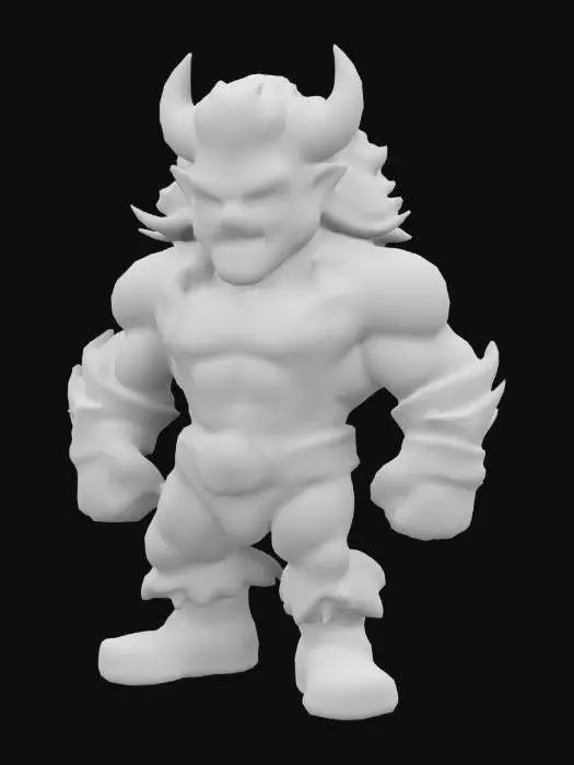 3D model for Lobo from DC Comimcs. Chibi art style. Menacing pose. Highly stylized. Ensure all walls and features are at least 2mm thick. Include bold, recessed features with a depth of at least 2mm. Maintain sharp, clean lines. Embossed features to rise at least 2mm above the surface. Recess etched details at least 2mm deep for clarity. DND.