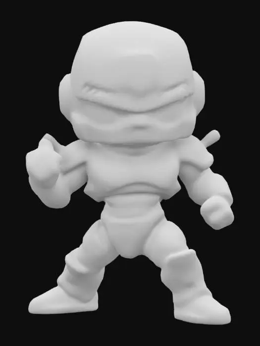 3D model for Robocop from the movie Robocop. Chibi art style. Fighting stance. Menacing pose. Highly stylized. Ensure all walls and features are at least 2mm thick.  Include bold, recessed features with a depth of at least 2mm. Maintain sharp, clean lines. Embossed features to rise at least 2mm above the surface. Recess etched details at least 2mm deep for clarity. DND.