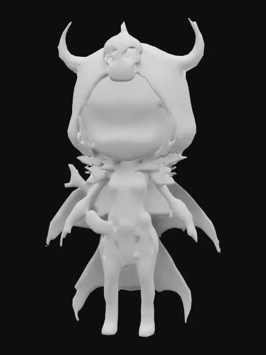 3D model for Brian Pulido's Lady Death from the comic book Lady Death . Chibi art style. Menacing pose. Highly stylized. Ensure all walls and features are at least 2mm thick.  Include bold, recessed features with a depth of at least 2mm. Maintain sharp, clean lines. Embossed features to rise at least 2mm above the surface. Recess etched details at least 2mm deep for clarity. DND.