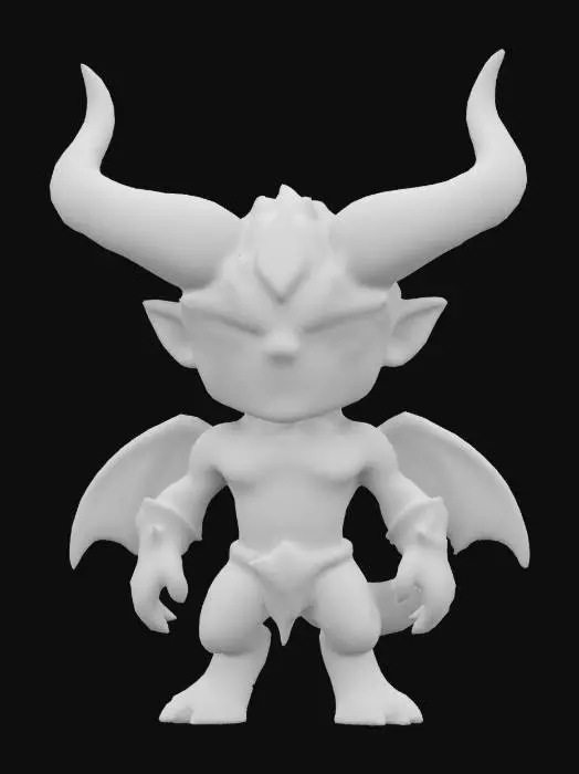 3D model for Ifrit from the video game Final Fantasy. Chibi art style. Menacing pose. Highly stylized. Ensure all walls and features are at least 2mm thick.  Include bold, recessed features with a depth of at least 2mm. Maintain sharp, clean lines. Embossed features to rise at least 2mm above the surface. Recess etched details at least 2mm deep for clarity. DND.