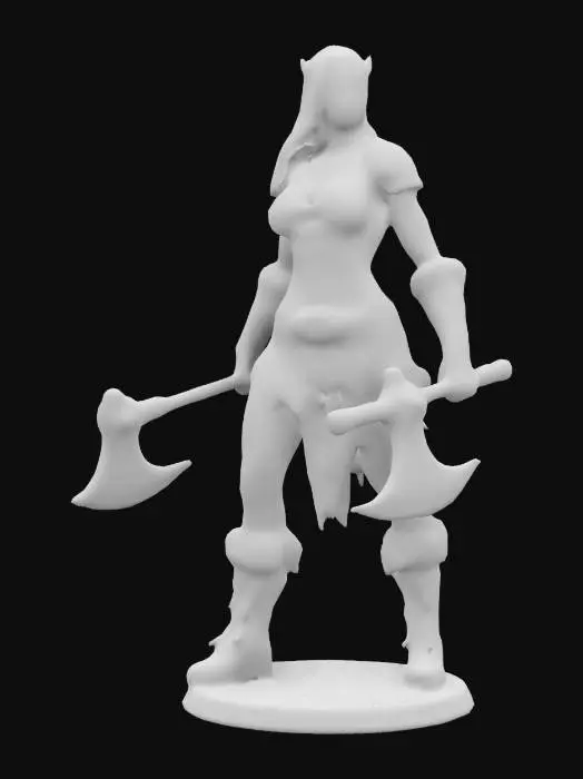 3D model for A fierce looking barbarian woman wearing leopard skin clothing drawn by artist Simon Bisley, painterly look, 