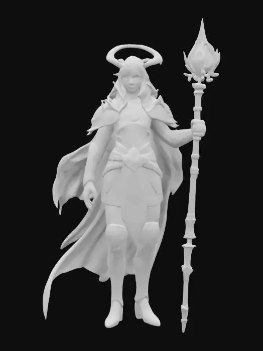 3D model for A world of warcarft  Aries from the Soul Saga comic series,  stylized art style. dynamic pose. Highly stylized, dnd miniature,  
