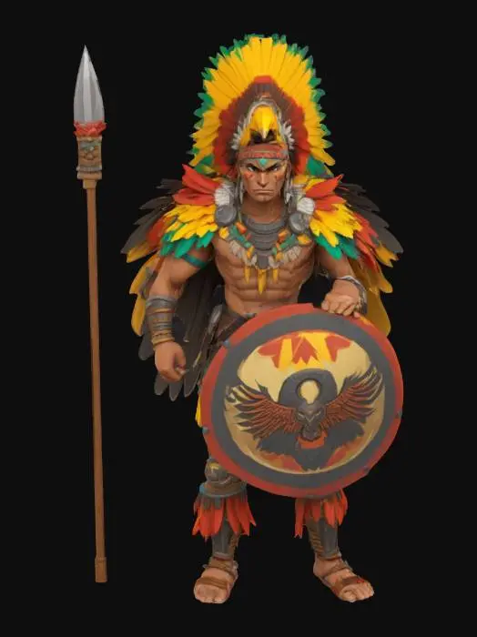 3D model for A world of warcarft  Aztec Eagle Warrior Male character from the Soul Saga comic series, stylized art style. dynamic pose. Highly stylized, dnd miniature,   , #AroundTheWorld#