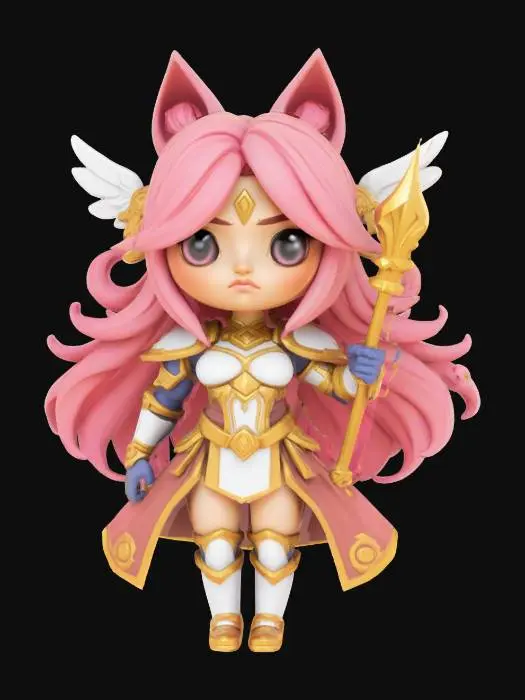 3D model for A world of warcarft  Athena from the Soul Saga comic series, chibi style, stylized art style. dynamic pose. Highly stylized, dnd miniature,  #AroundTheWorld#,