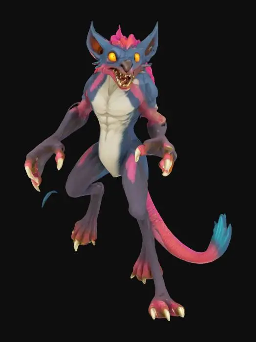 3D model for A world of warcarft  chupacabra character from the Soul Saga comic series, stylized art style. dynamic pose. Highly stylized, dnd miniature,   , #AroundTheWorld#