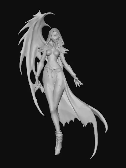 3D model for A world of warcarft  female sexy grim reaper character from the Soul Saga comic series, stylized art style. dynamic pose, glowing black eyes, Highly stylized, dnd miniature, intricated design on cloak #Halloween2025#
