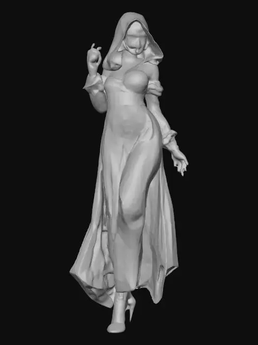 3D model for A world of warcarft  female sexy semi transparent Ghost character from the Soul Saga comic series, stylized art style. dynamic pose, glowing black eyes, Halloween themed colors, Highly stylized, dnd miniature,  #Halloween2025#
