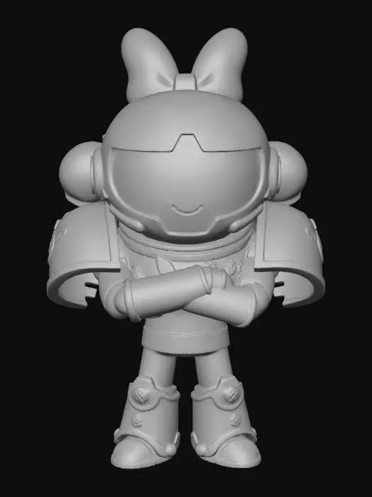 3D model for Blossom from the powerpuff girls in full Warhammer 40k Space Marine Armor, stylized and minimal,