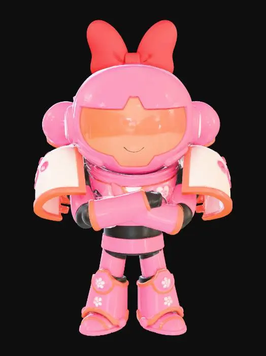 3D model for Blossom from the powerpuff girls in full Warhammer 40k Space Marine Armor, stylized and minimal,