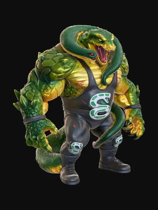 3D model for A giant anthropomorphic Snake as Jake the Snake from WWF drawn Blizzard games, he has a smaller snake hung around his shoulders and neck