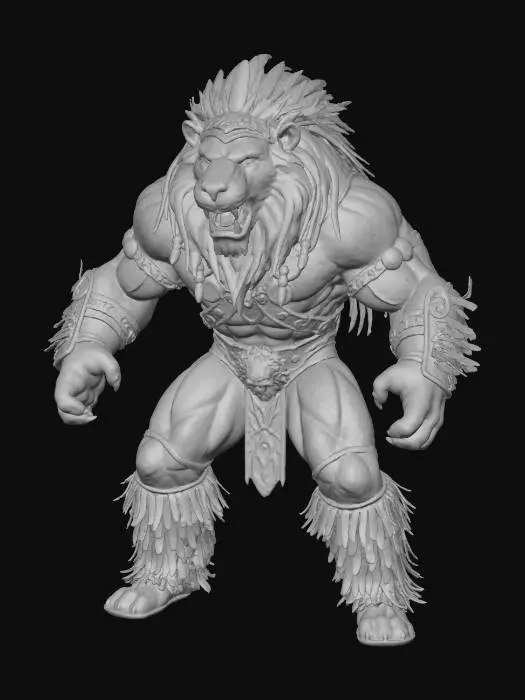 3D model for Lion as the ultimate warrior wrestler from WWF drawn Blizzard games, he has long tasseled boots, the ultimate warrior face paint, wrestler outfit