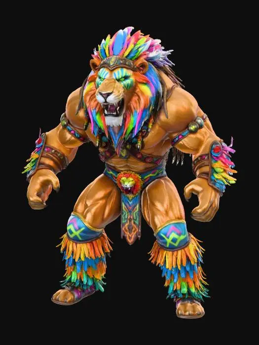 3D model for Lion as the ultimate warrior wrestler from WWF drawn Blizzard games, he has long tasseled boots, the ultimate warrior face paint, wrestler outfit