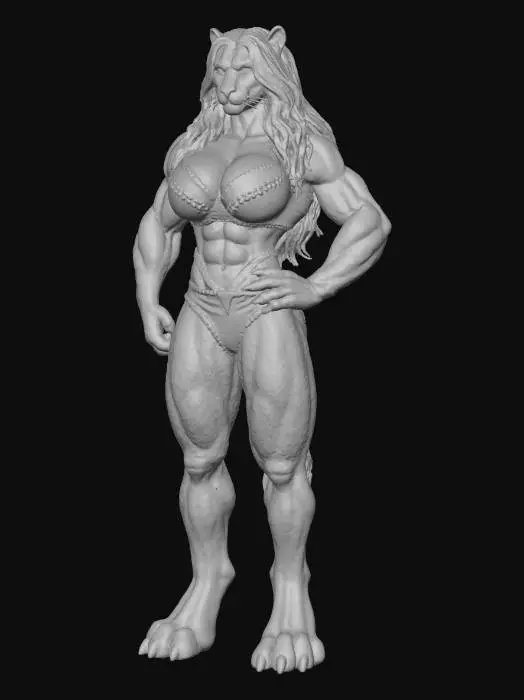 3D model for A female mountain lion as Chyna from WWF drawn Blizzard games, she has very large breast and a softer feminie face