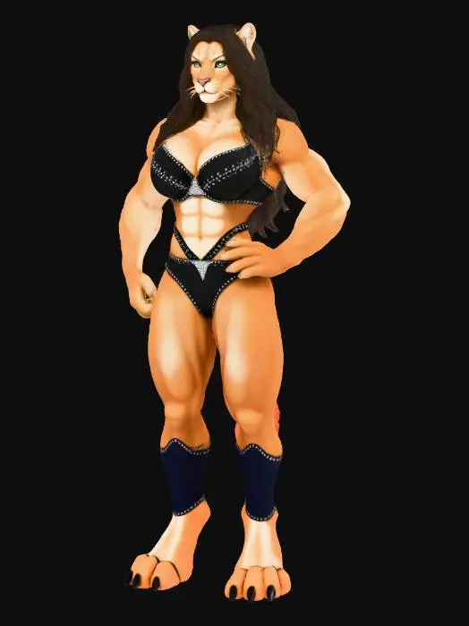 3D model for A female mountain lion as Chyna from WWF drawn Blizzard games, she has very large breast and a softer feminie face