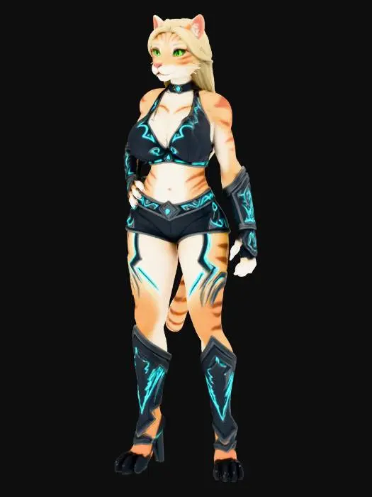 3D model for A female cat as Stacy Keibler WWF drawn Blizzard games, she has very large breast and a softer feminie face