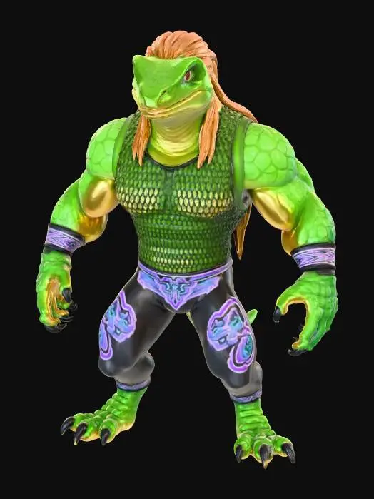 3D model for A lizard as the Christian from WWF drawn Blizzard games, he has long blonde hair