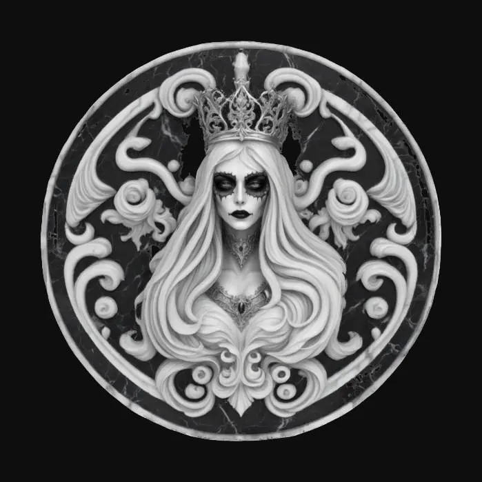 3D model for A black and white marble emblem for Brian pulido’s Lady Death, super detailed, stunning design, regal and elegant , #emblem#