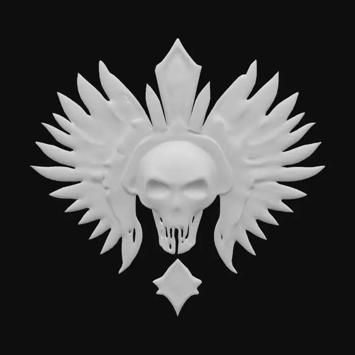 3D model for A aztec death god emblem designed by Louis Viutton, it has glowing aspects , #emblem#