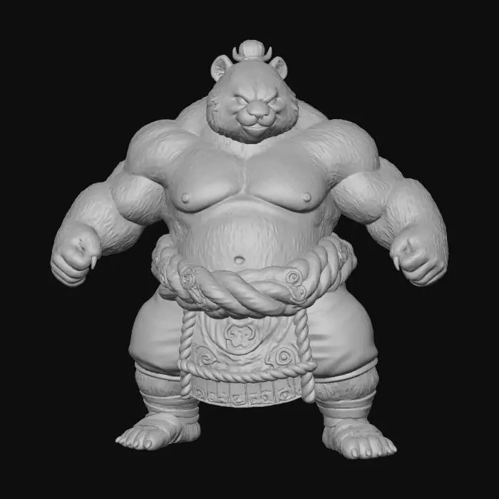 3D model for A panda as the Yokozuna from WWF drawn Blizzard games, he has a black sumo mawashi over red shorts with black foot wraps, his hair is in a sumo top knot