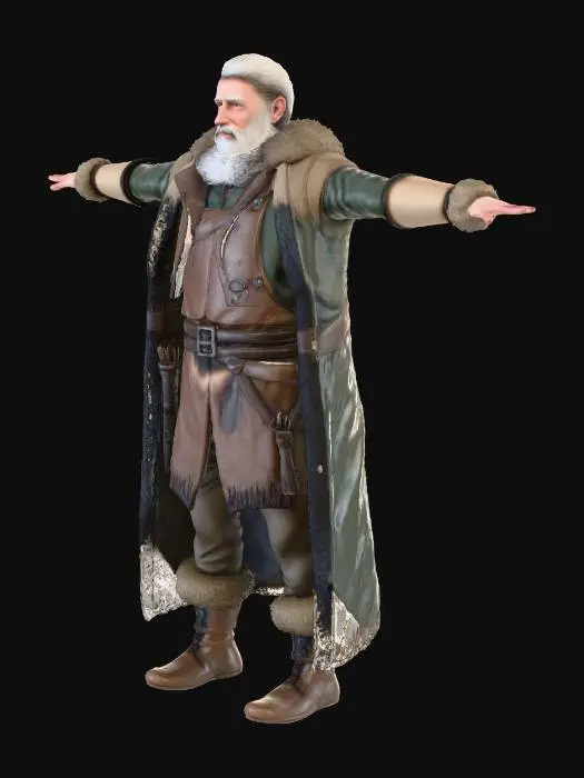 3D model for Old medieval man, normal size human. Hunter, lumberjack, mediumly fat