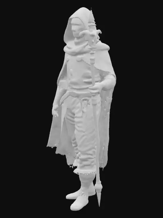 3D model for A male humanoid character that embodies a perfect symbiosis of man, nature, and machine — one-third human male with visible skin and expressive features, one-third covered in natural elements like tree bark, moss, glowing mushrooms, and twisting vines, and one-third enhanced with sleek yet slightly worn cybernetic augmentations (such as a robotic arm, cybernetic eye, and exposed tech implants). He wears rustic, medieval-inspired overalls with a futuristic twist—weathered fabric combined with embedded arcane circuitry. His silhouette suggests a mysterious mage or forest shaman. The design should feel balanced, mystical, and grounded in both organic and technological elements. Stylized, detailed, symmetrical. Ideal for VRChat avatar creation, head-to-toe full-body render.