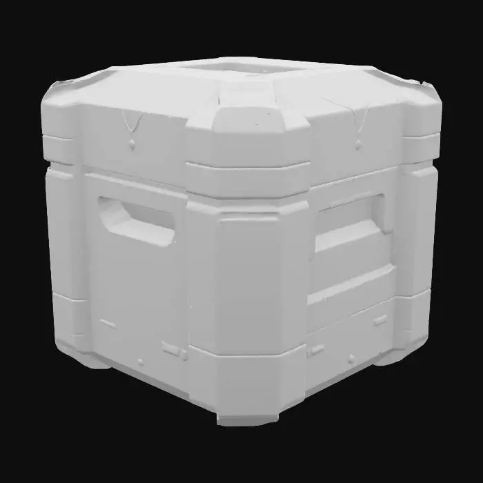 3D model for space crate. beat up from shipping across the start. hard lines and straight edges. 