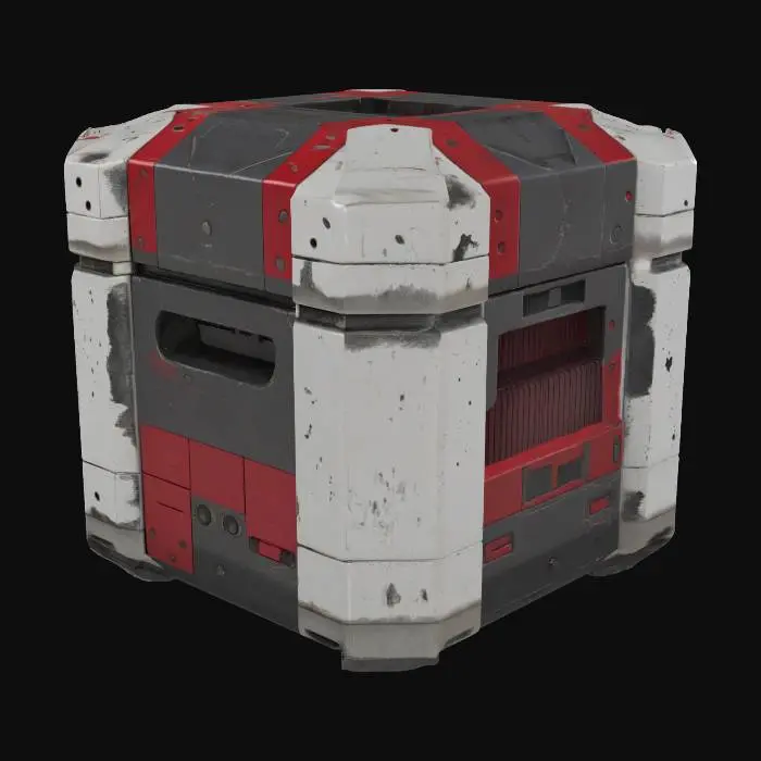 3D model for space crate. beat up from shipping across the start. hard lines and straight edges. 
