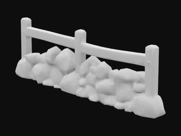 3D model for Wooden Fence with Stone Barrier, #arch#