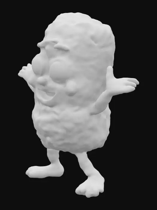 3D model for the object is a chicken nugget in the shape or a cartoon character with a face

