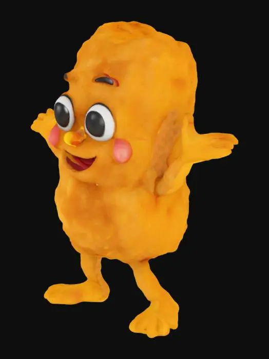 3D model for the object is a chicken nugget in the shape or a cartoon character with a face
