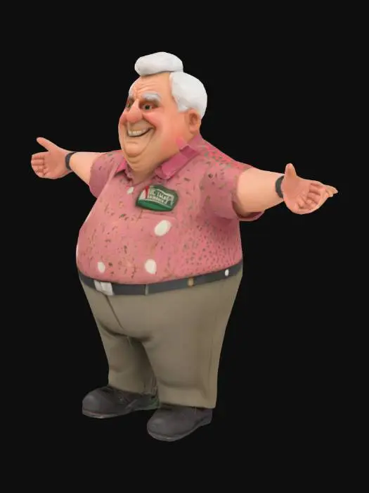 3D model for the object is an older fat italian bowling alley attendant.  T pose - wearing a bowling t shirt.