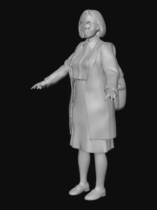 3D model for t posed librarian zombie with glasses and a backpack