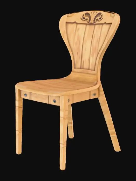 3D model for the object is a wooden chair with 4 legs and a back rest