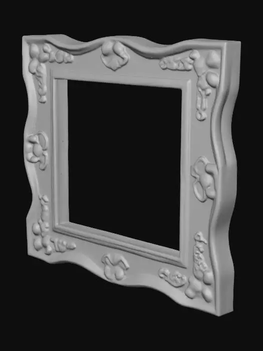 3D model for the object is a picture frame with an old wooden outer edge
