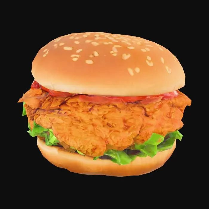 3D model for the object is a fried chicken sandwich with lettuce