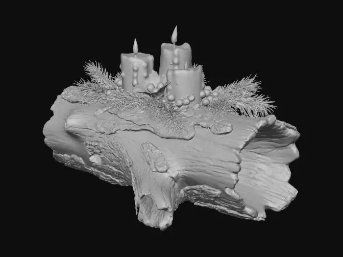 3D model for #Christmas2025#, Traditional wooden Yule Log with candles