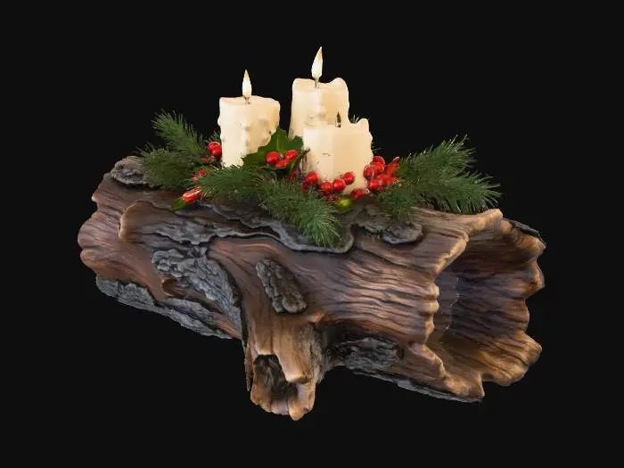 3D model for #Christmas2025#, Traditional wooden Yule Log with candles