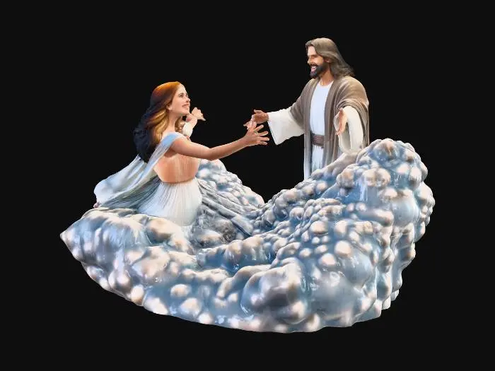 3D model for A woman running to Jesus in Heaven.