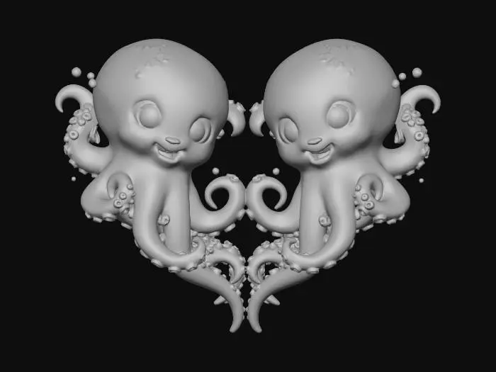 3D model for Valentine Octopuses hugging forming a heart shape.