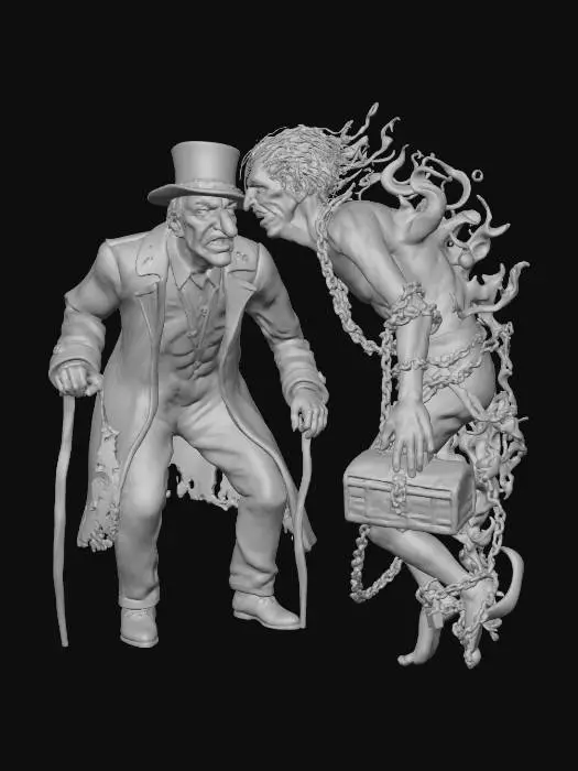 3D model for #Christmas2025#, Ebenezer Scrooge and the ghost of Jacob Marley.