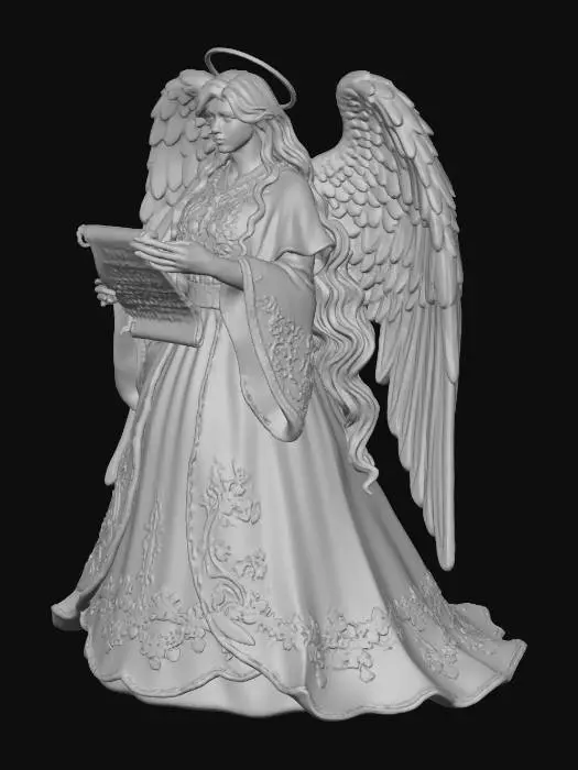 3D model for #Christmas2025#, Gorgeous Edwardian Christmas Angel holding an open scroll.