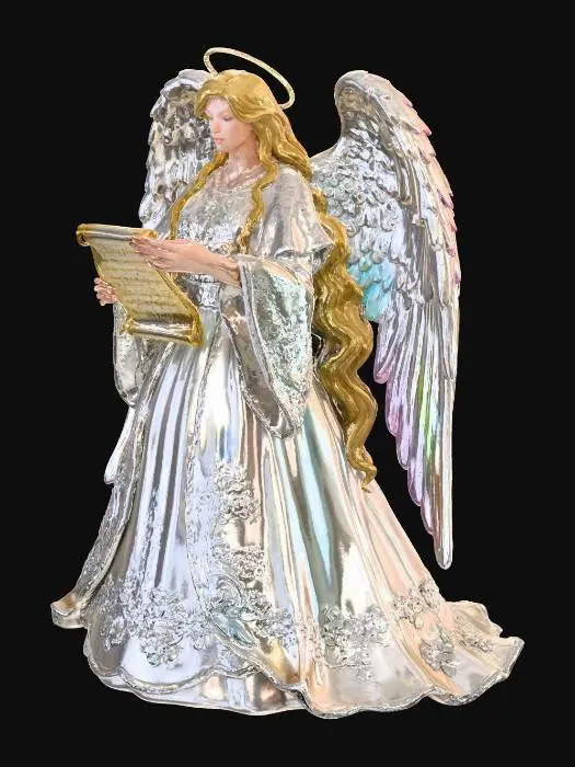 3D model for #Christmas2025#, Gorgeous Edwardian Christmas Angel holding an open scroll.