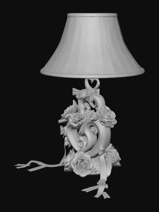 3D model for Tumbling hearts lamp with roses and ribbons.
