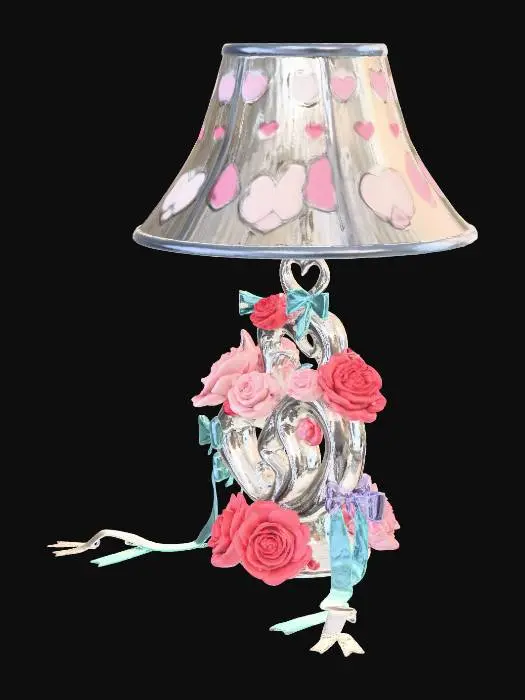 3D model for Tumbling hearts lamp with roses and ribbons.