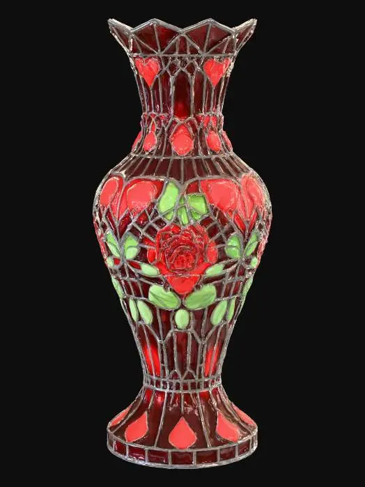 3D model for Hearts and roses stained glass vase.