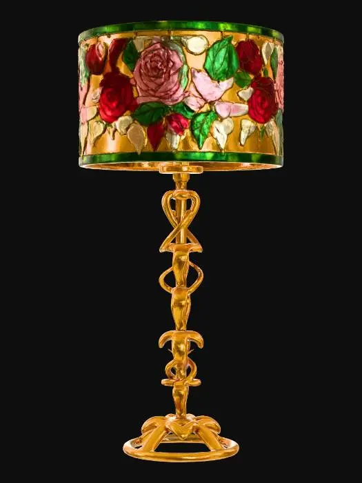 3D model for Gold Hearts and roses stained floor lamp.