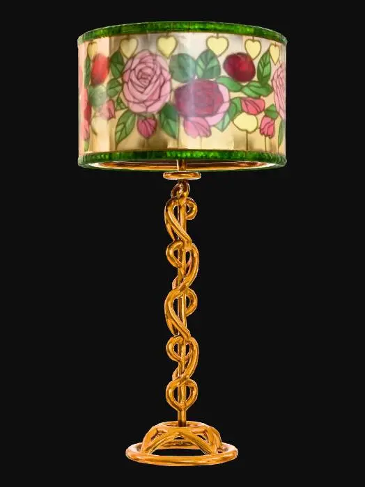 3D model for Gold Hearts and roses stained floor lamp.